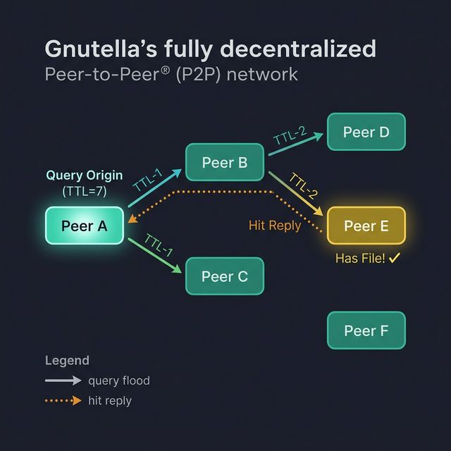 Gnutella Architecture — Fully Decentralized Query Flooding