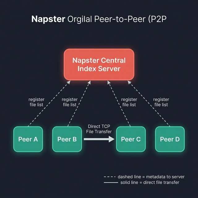 Napster Architecture — Central Index Server with P2P File Transfer
